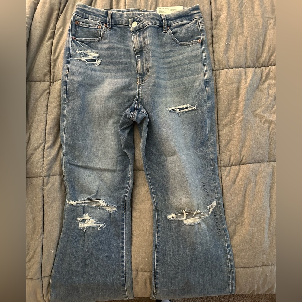 American Eagle Outfitters Distressed Flare Jeans - Blue
